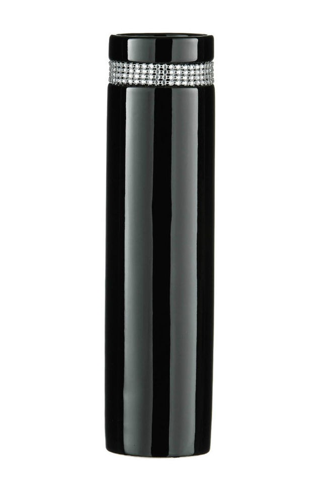 RADIANCE BLACK CERMAIC CYLINDER VASE WITH DIAMONTE RING