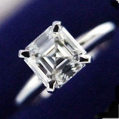 14K SOLID WHITE GOLD 1 ct ASSCHER CUT SOLITAIRE MAN MADE DIAMOND 