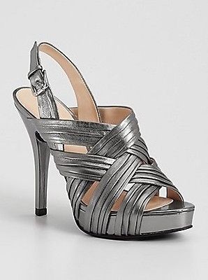 Guess Womens Aleana 3 Leather Pewter Slingback Stilettos size 8M NIB