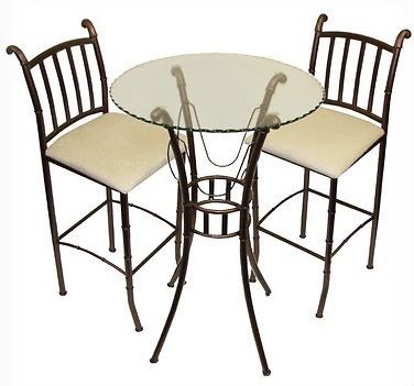 Piece Kitchen Dining Round Small Glass Bistro Table and 2 Barstools 