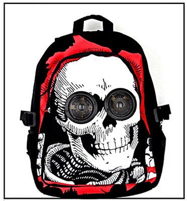 LIVING DEAD SOULS SKULL BACKPACK WITH SPEAKERS FOR IPOD  BLACK ROCK 