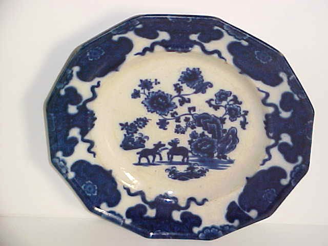 ANTIQUE FLOW BLUE  CASHMERE  10 1/4 TWELVE SIDED PLATE MID 1800 