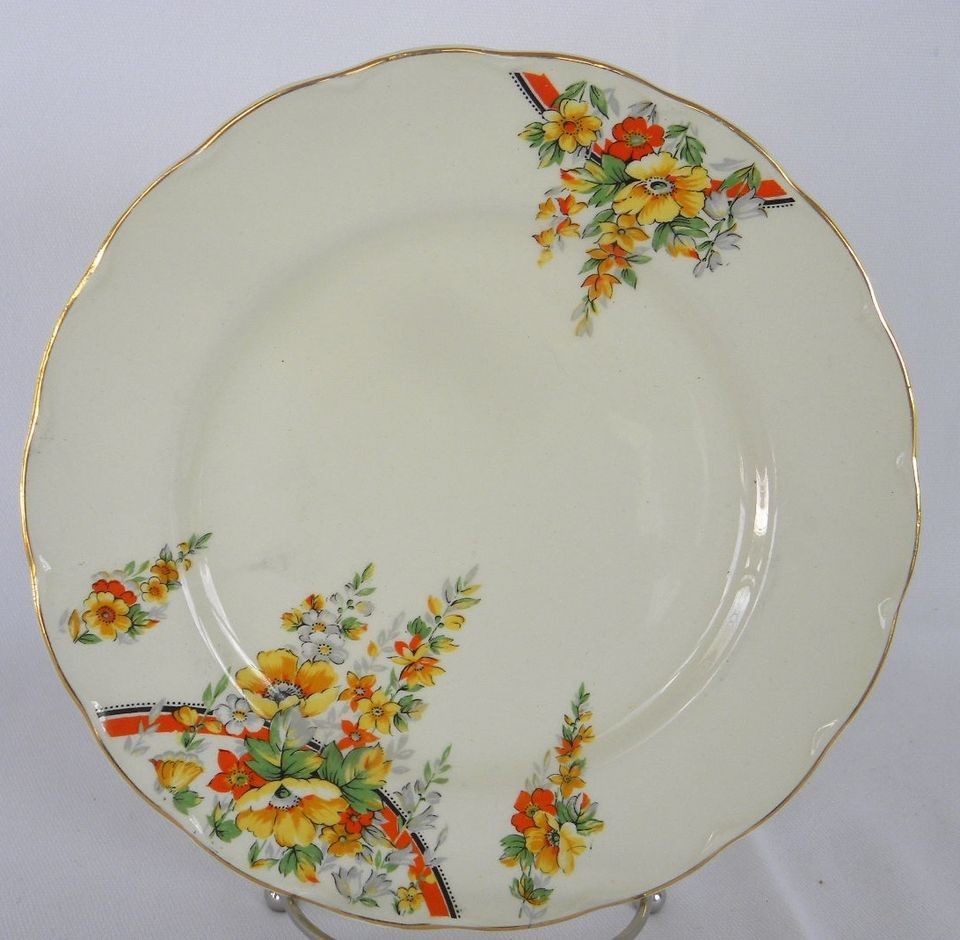 Grindley Cream Petal Dessert or Lunch Plates Deco Yellow Orange 7, 7/8 