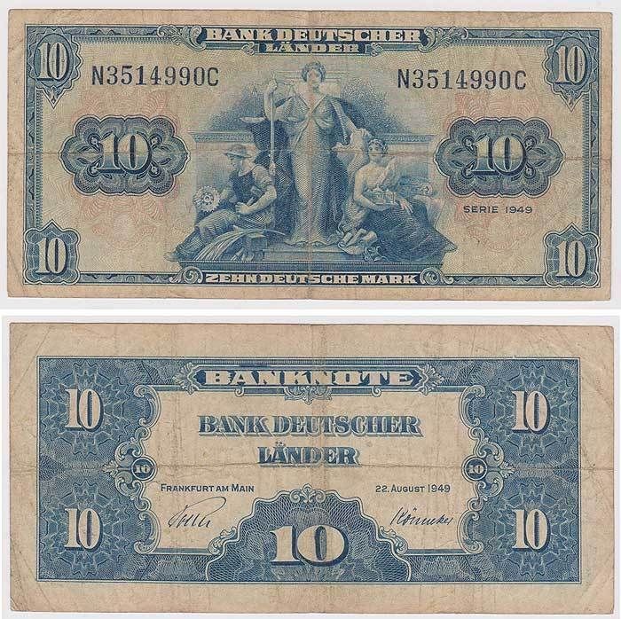 GERMANY BANK DEUTSCHER LANDER ZEHN DEUTSCHE MARK 1949 POST WORLD WAR 2 