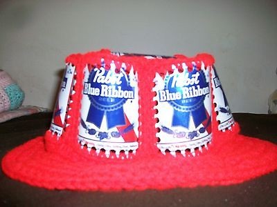 NEW CROCHETED RED PABST BEER CAN HAT