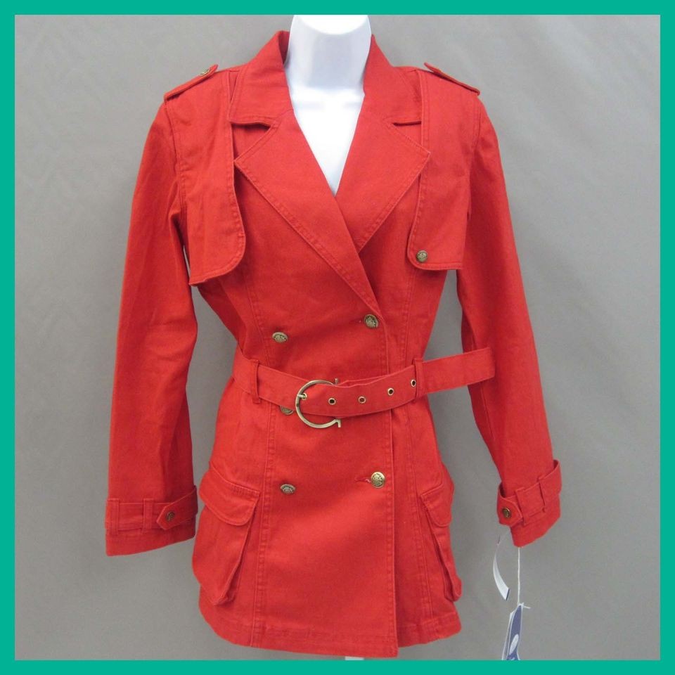 Diane Gilman Womens Studded Stretch Red Trench Coat S $89.90 Nwd Jmto