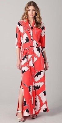 DVF Laramie Maxi Dress African Tulip Deep Coral US Size 0 UK Size 4 $ 