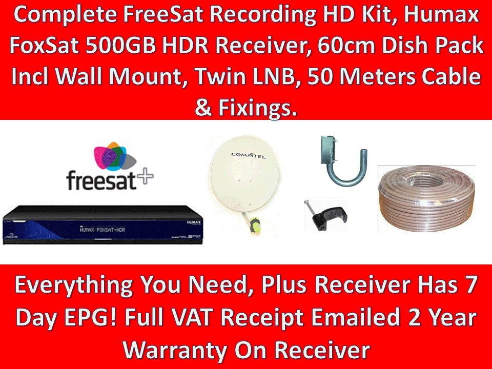   FreeSat HD Kit   Humax FoxSat 500GB Receiver, 60cm Dish Pack & Fixings