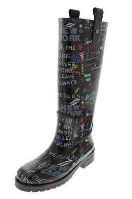 DKNY NEW Niagara Black Rubber Graphic Rain Boots Shoes 7 BHFO