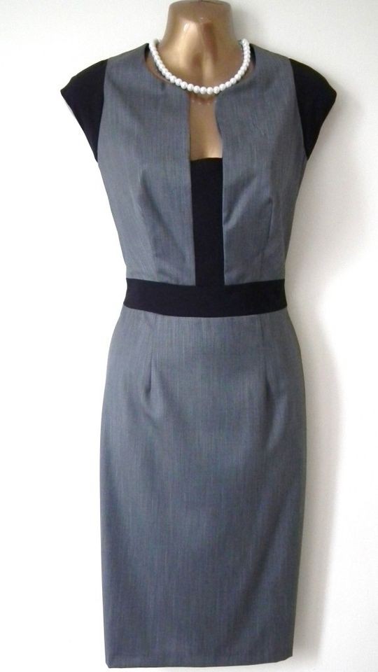 NEW VTG STYLE DOROTHY PERKINS GREY BLACK SPLIT NECK PENCIL WIGGLE 