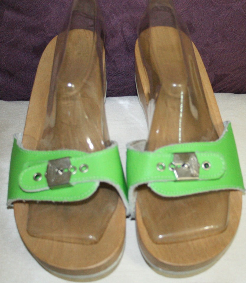 VINTAGE Dr. Scholls Exercise Sandal/Flip Flip/Slide Size 9 Wood Heel 