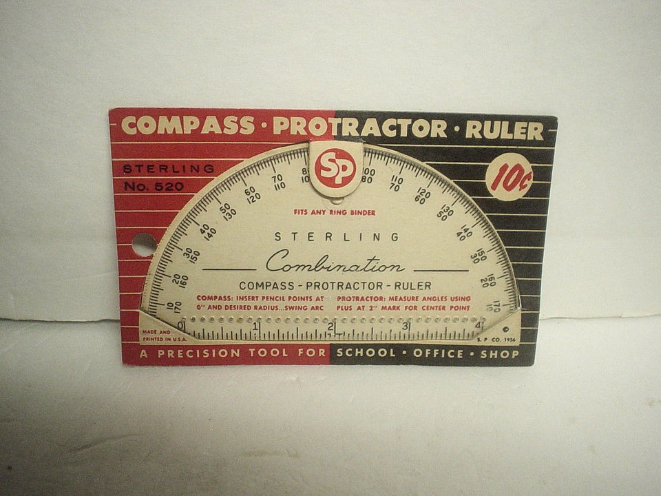   Card Vintage Sterling SP #520 Combination Compass Protractor & Ruler