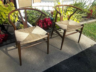 VINTAGE PAIR HANS WEGNER WISHBONE Y CHAIRS BY CARL HANSEN, 60S 