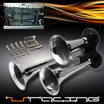 12V TRIPLE TRUMPET COMPACT LOUD DEEP TRAIN CHROME AIR HORN (Fits 