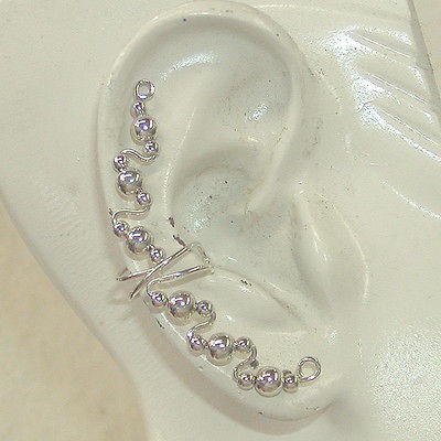 EAR CUFF Extra Long Fancy Sterling Wire with Beads