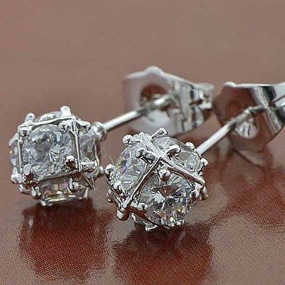   Megic Ball Stud Earrings Brilliant_cut CZ in 9K White Gold Filled