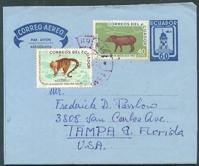 ECUADOR TO USA Old Airletter Aerogram VF