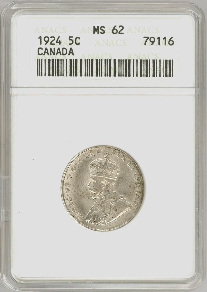 Cent Canada 1924 Graded by ANACS MS 62