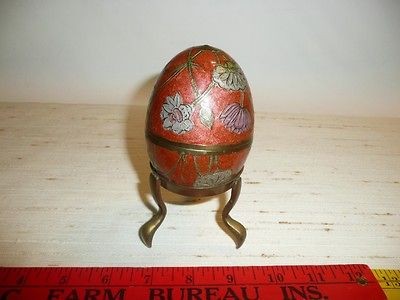 VINTAGE BRASS CLOISONNE EGG FLOWERS large opens safe storage secret 