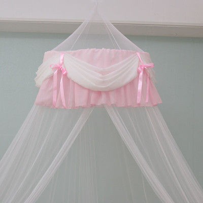 White & Pink Chiffon Shirring Bed Canopy net + Tape Hook / Mosquito 