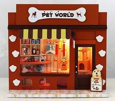 DIY Wooden Dollhouse Miniatures DIY Pet World Shop kits Pet Stores 