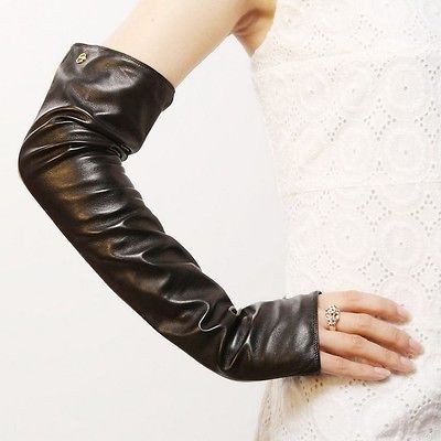 Black and M ELMA Ladys fingerless elbow long nappa leather driving 