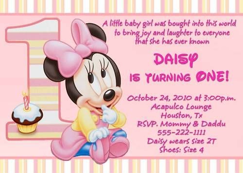 MINNIE MOUSE CUSTOM FIRST BIRTHDAY INVITATIONS