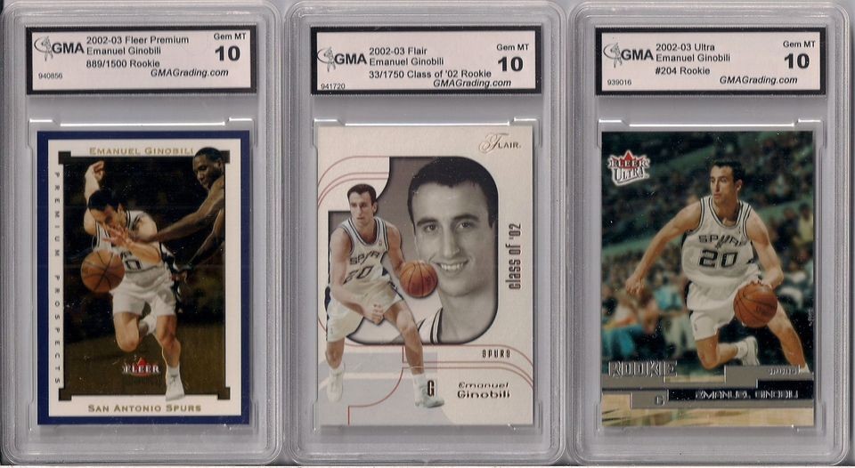 CARD LOT 2002 03 FLEER EMANUEL MANU GINOBILI ROOKIE GEM MINT 10 RC 