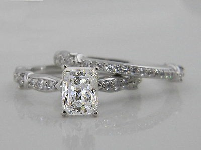 74 CTW EMERALD RADIANT CUT WEDDING RING SET W/ACCENTS SOLID 14K GOLD