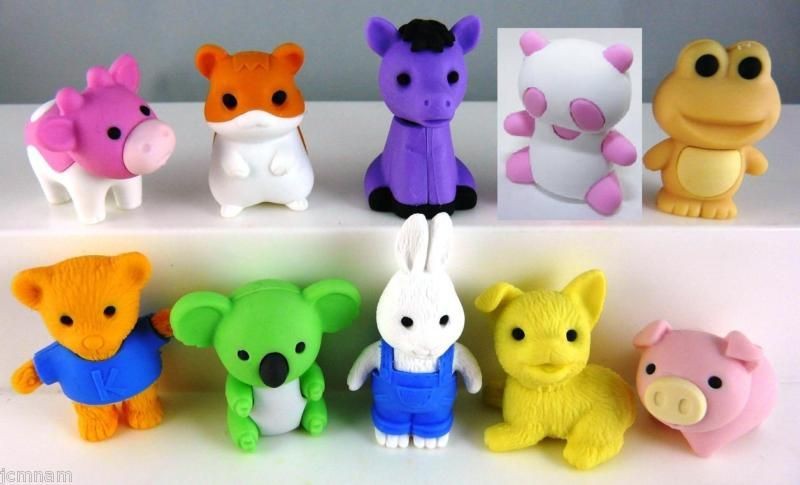 JAPANESE ERASERS IWAKO ~ PET ANIMALS PKG ~ 10PCS HOT