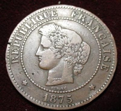 FRANCE 1875 5 CENTIMES FINE MINT MARK A F VF