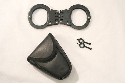 Black Steel Handcuffs Professional Use Hinged Handcuffs