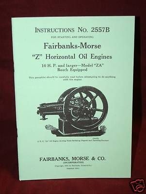 Fairbanks Morse ZA Z engine 10hp Hit & Miss Manual Book