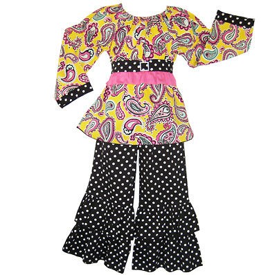 Tween Girls 9/10 Boutique Paisley & Dots Clothing Set