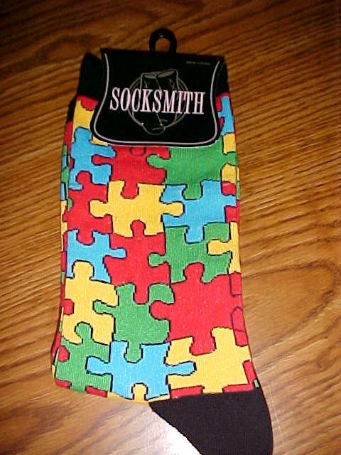 AUTISM SYMBOL PUZZLE PIECES on ladies crew socks NEW free ship in USA