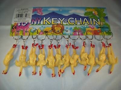 Lot of   12   Soft Rubber Stretch Chicken KeyChains.