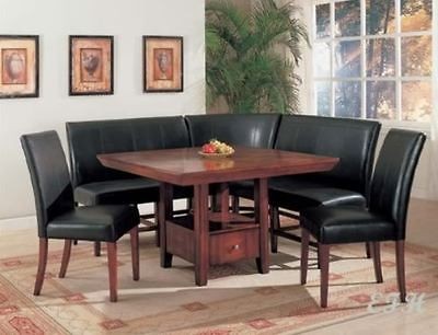 NEW 6PC DOLCE CHERRY FINISH WOOD CORNER NOOK KITCHEN DINING TABLE SET