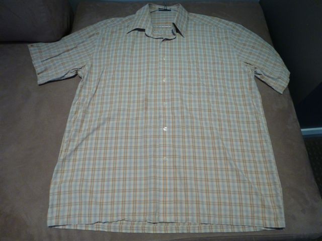 092 MENS LOUIS PHILIPPE FAWN & ORANGE CHECK S/S SHIRT SZE LRG NWOT, $ 