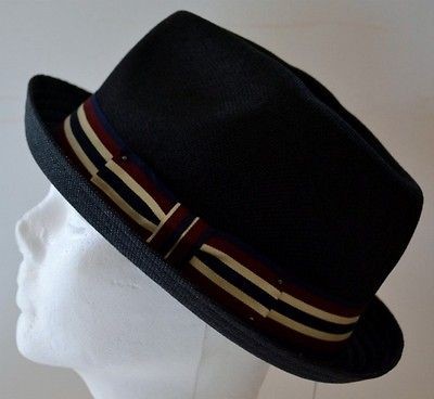   STYLISH ROUND UPTURN BRIM GOLF STRIPED BAND FEDORA SUN HAT L/XL 58CM