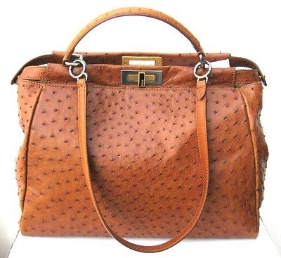Fendi AUTHENTIC LARGE handbag Peekaboo   finest ostrich leather BRAND 