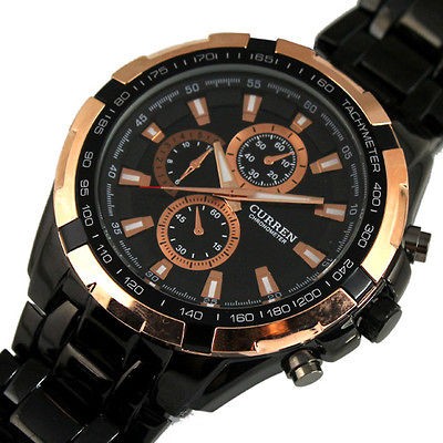 Fine HOURS CLOCK LUXURY SPORT MEN FASHION SILVER GOLDEN STEEL WRIST 