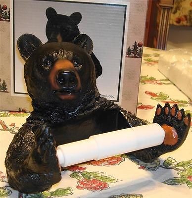   Black Bear Toilet Paper Holder Home Cabin Bathroom Bath 8 H 6 1/2 W