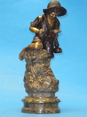 FANTASTIC VINTAGE MAITLAND SMITH BRONZE STATUE BOY FISHING 17