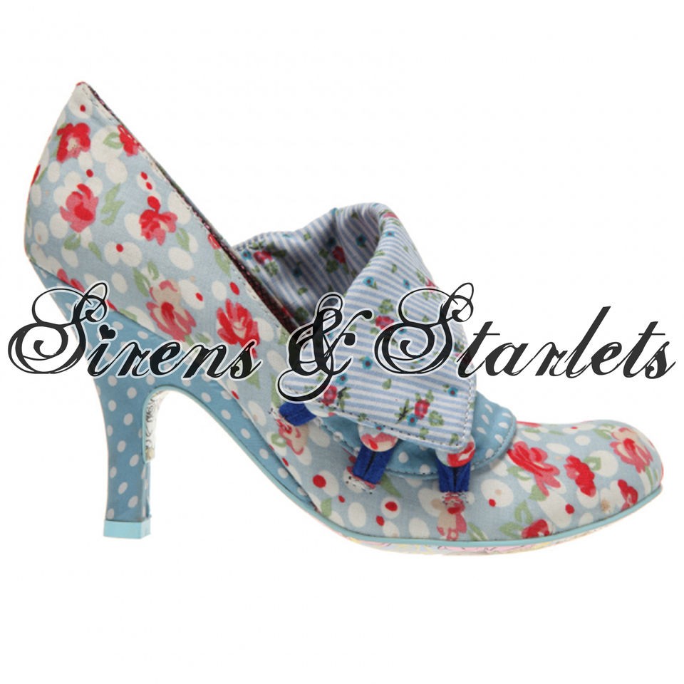 IRREGULAR CHOICE FLICK FLACK BLUE POLKA DOT FLORAL KITSCH VINTAGE 