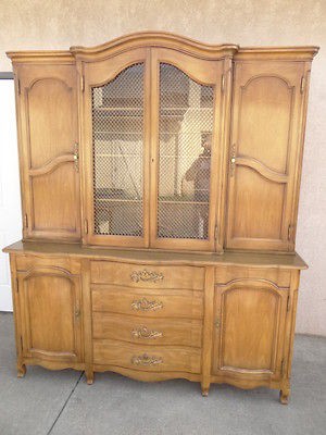   Widdicomb carved country French break front china cabinet hutch cherry