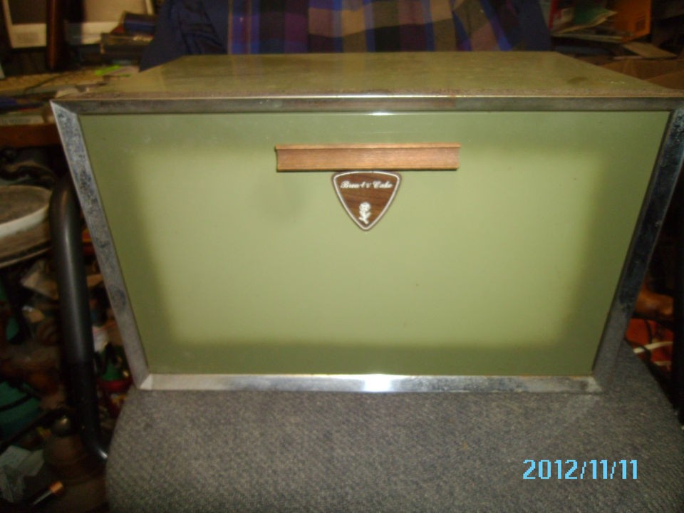 Vintage Antique Metal Bread Box Retro Green Lady Garner Breadbox