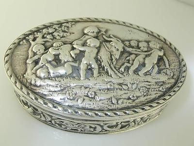 fabulous German 800 Silver Trinket Box   goat pulled by Cherubs