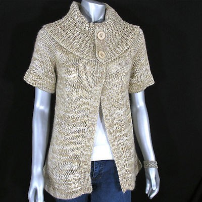 Geri C. NY Camel Tan White Cowl Neck Cardigan Sweater Top Clothing 