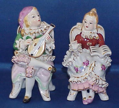 VICTORIAN MAN AND WOMAN FIGURINES ENESCO JAPAN VERY NICE