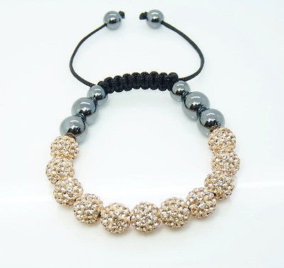   Champagne Crystal HipHop 11 Balls 10mm Beads Bracelet Hot Gift